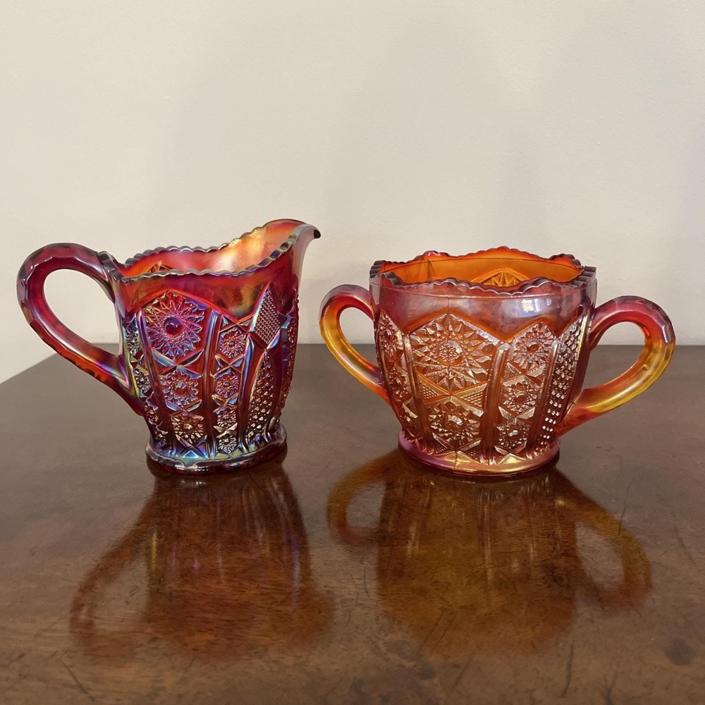 Vintage Indiana‎ Glass Carnival Heirloom Iridescent Sunset Cream & Sugar Set